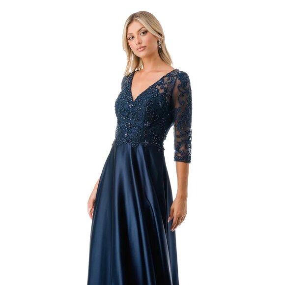 New A-Line MOB Rhinestones Embellished Maxi Gown w/ Sheer 3/4 Sleeves TC M2734F - Picture 1 of 8